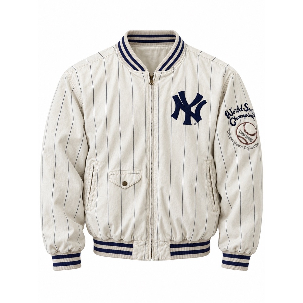 Mirage NY Yankees Reversible 1927 World Series Bomber Jacket Mens Large Cream